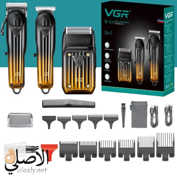 ماكينة حلاقة VGR V-644 احترافية 3×1 للرجال بشاشة LED وشحن USB-C