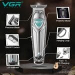 محتويات ماكينة VGR V-911 كاملة مع الأمشاط وكابل الشحن والعلبة