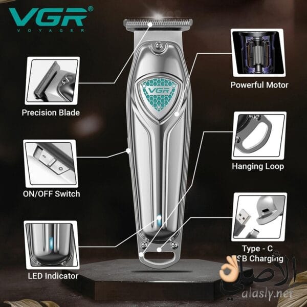 محتويات ماكينة VGR V-911 كاملة مع الأمشاط وكابل الشحن والعلبة