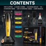 محتويات علبة ماكينة VGR 270 كاملة مع الأمشاط والإكسسوارات