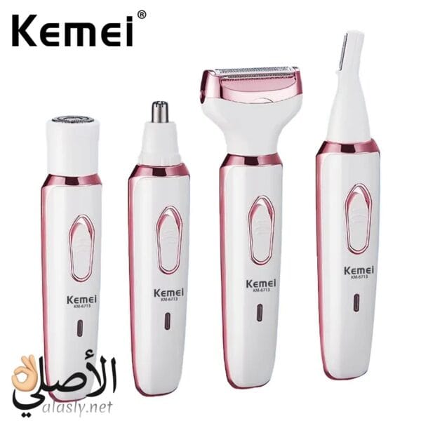 محتويات عبوة ماكينة إزالة الشعر Kemei KM-6713 مع كابل الشحن والملحقات