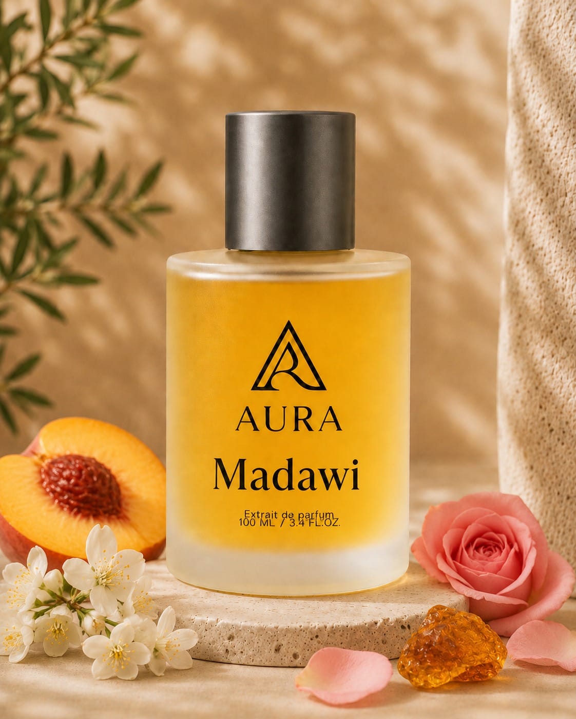 Madawi 100 ML عطر أورا مضاوي AURA Madawi – عطر رجالي فاخر بنفحات الخوخ والورد والمسك والعنبر - الصورة 1