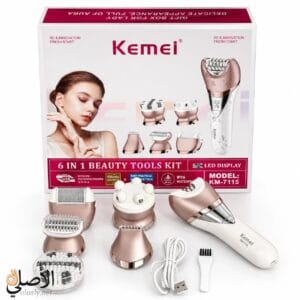 جهاز إزالة الشعر Kemei KM-7115 متعدد الوظائف 6 في 1 مع شاشة LED ورؤوس متعددة للعناية بالبشرة