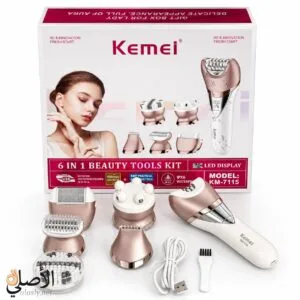 جهاز إزالة الشعر Kemei KM-7115 متعدد الوظائف 6 في 1 مع شاشة LED ورؤوس متعددة للعناية بالبشرة