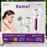 جهاز إزالة الشعر Kemei KM-7936 متعدد الوظائف 5 في 1 قابل للشحن USB ومقاوم للماء مع 5 رؤوس للعناية الشخصية