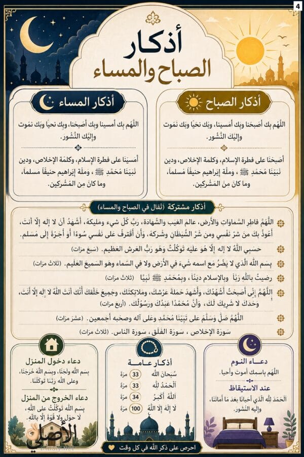 الأصلي كروت أذكار الصباح والمساء بتصميم إسلامي أنيق مناسب مع خاتم التسبيح