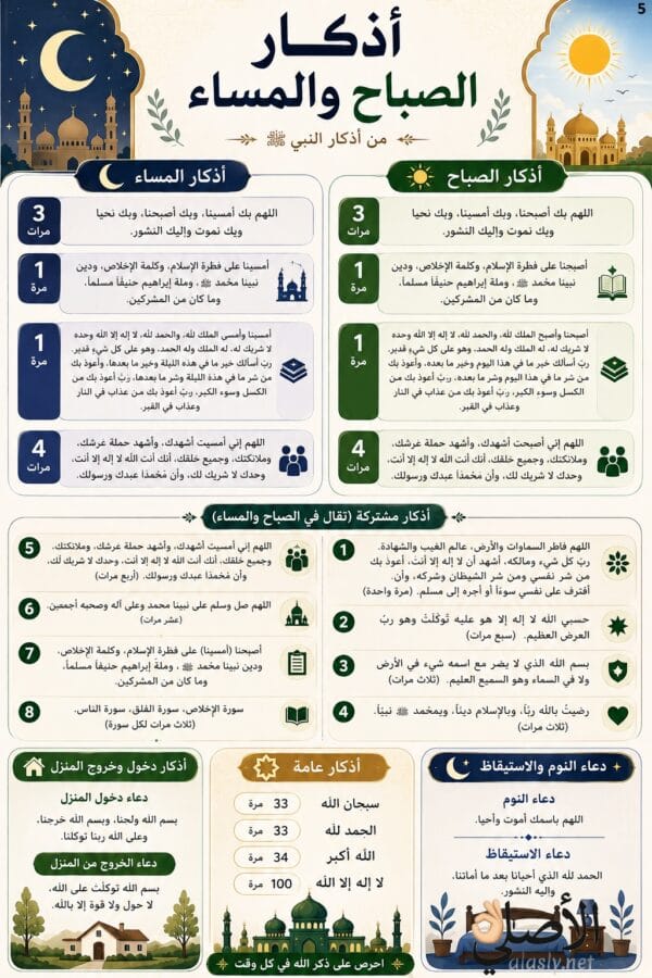 الأصلي كروت أذكار الصباح والمساء المطبوعة ضمن مجموعة من 7 تصميمات مختلفة