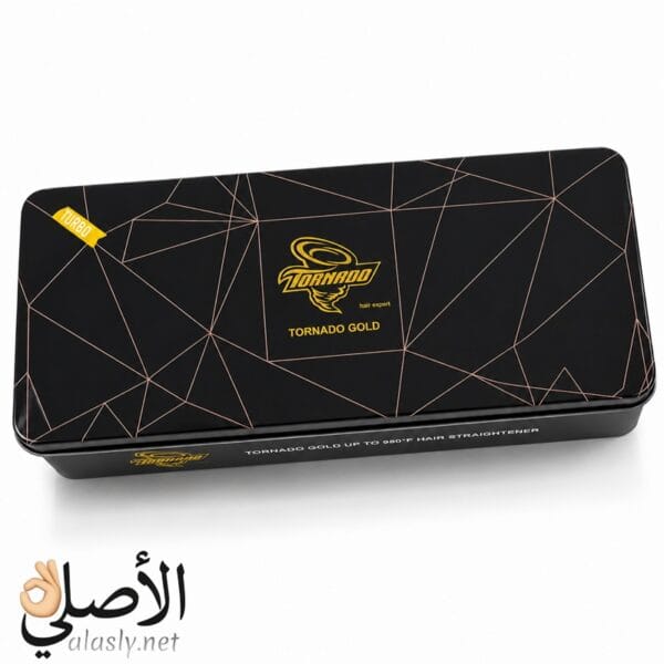 مكواة تورنادو شعر 30 وات بتصميم أسود وألواح ذهبية مخصصة لفرد وتصفيف الشعر | علبة صفيح معدنية