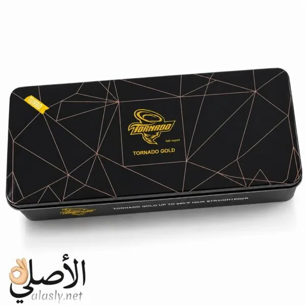 مكواة تورنادو شعر 30 وات بتصميم أسود وألواح ذهبية مخصصة لفرد وتصفيف الشعر | علبة صفيح معدنية