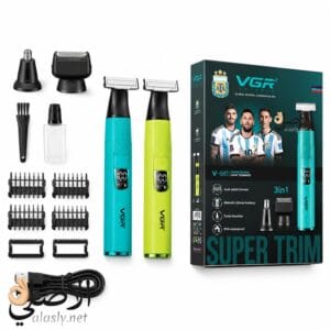 ماكينة تشذيب وحلاقة في جي آر V-683 باللونين الأخضر والتركوازي مع شفرات التشذيب المزدوجة وشاشة LED