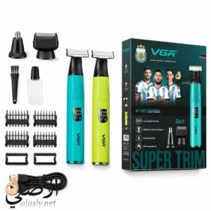 ماكينة تشذيب وحلاقة في جي آر V-683 باللونين الأخضر والتركوازي مع شفرات التشذيب المزدوجة وشاشة LED