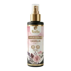 روزيليا معطر شعر كاسيليا 150 مل Roselia Hair Spray Cassilia بعبوة سوداء وتفاصيل ذهبية وتصميم زهري أنيق.