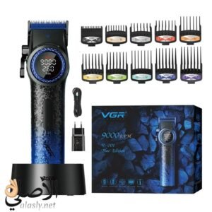 ماكينة حلاقة في جي آر V-001 أزرق بتصميم معدني احترافي ومحرك عالي السرعة لقص الشعر وتحديده